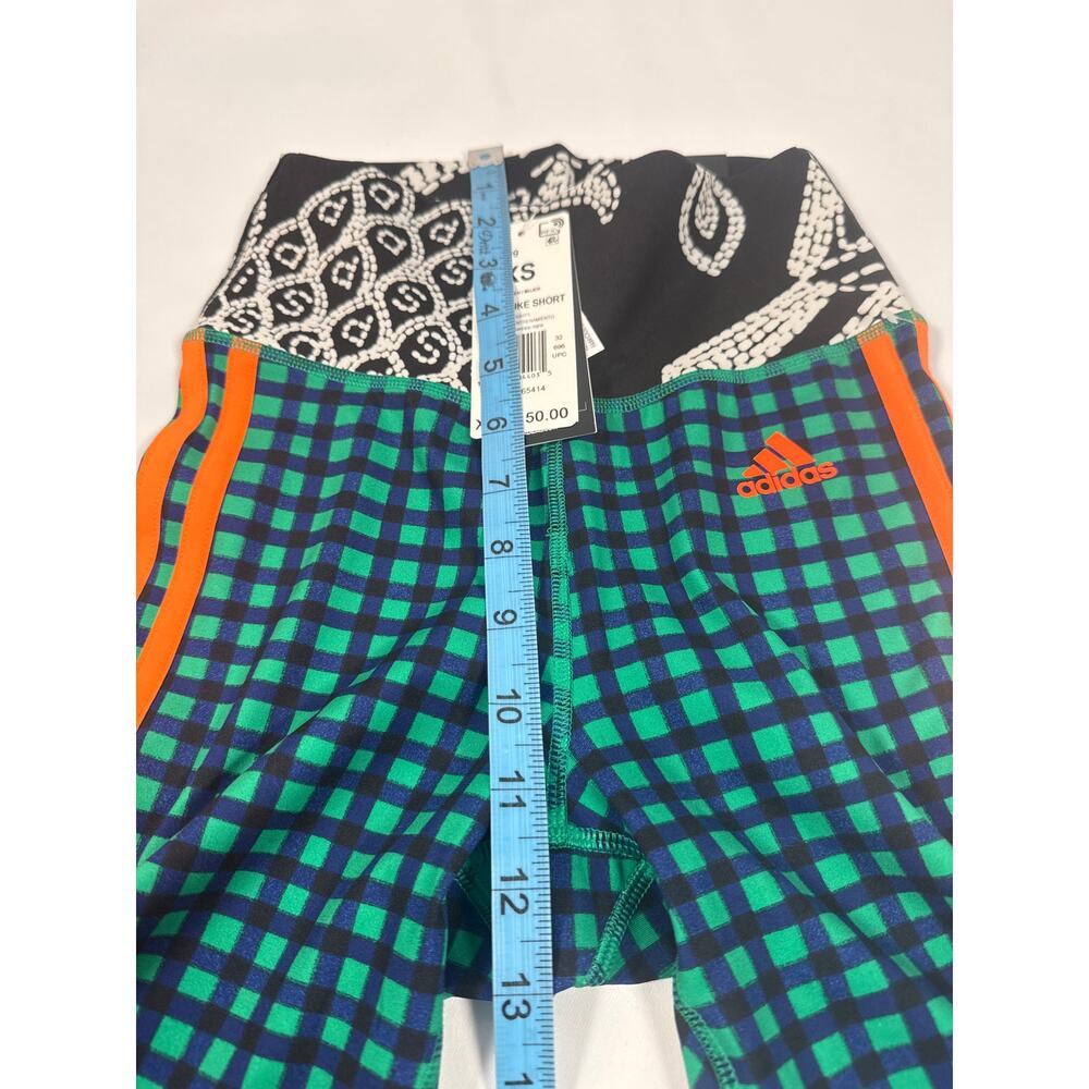 Adidas x FARM Rio High Rise Biker Shorts Colorful Check Print Womens XS NWT - Picture 5 of 6